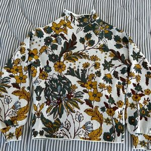 NWOT sweater. Cream with green and gold floral and leaf pattern. Mock neck